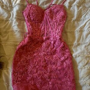 Pink Lace Floral Dress